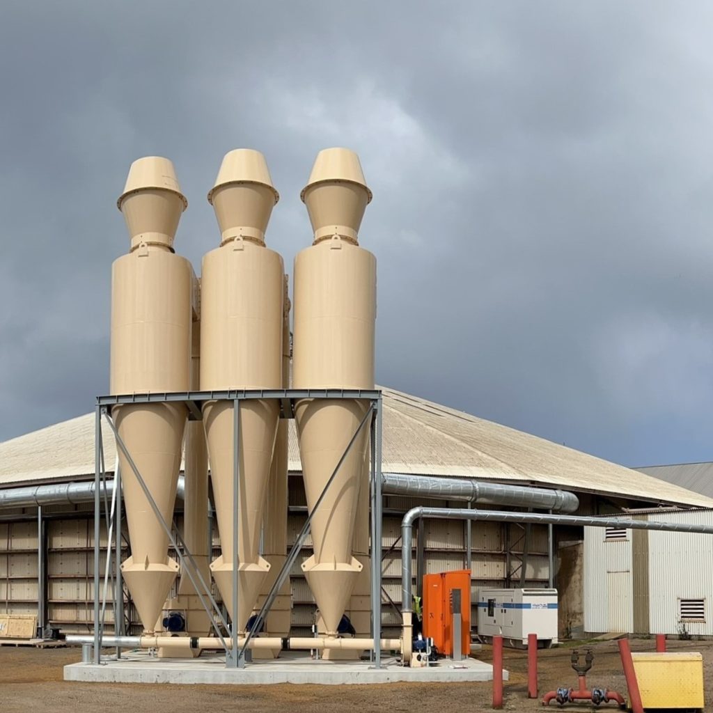 Image shows cyclone dust collectors designed and built by Fowlerex Engineering