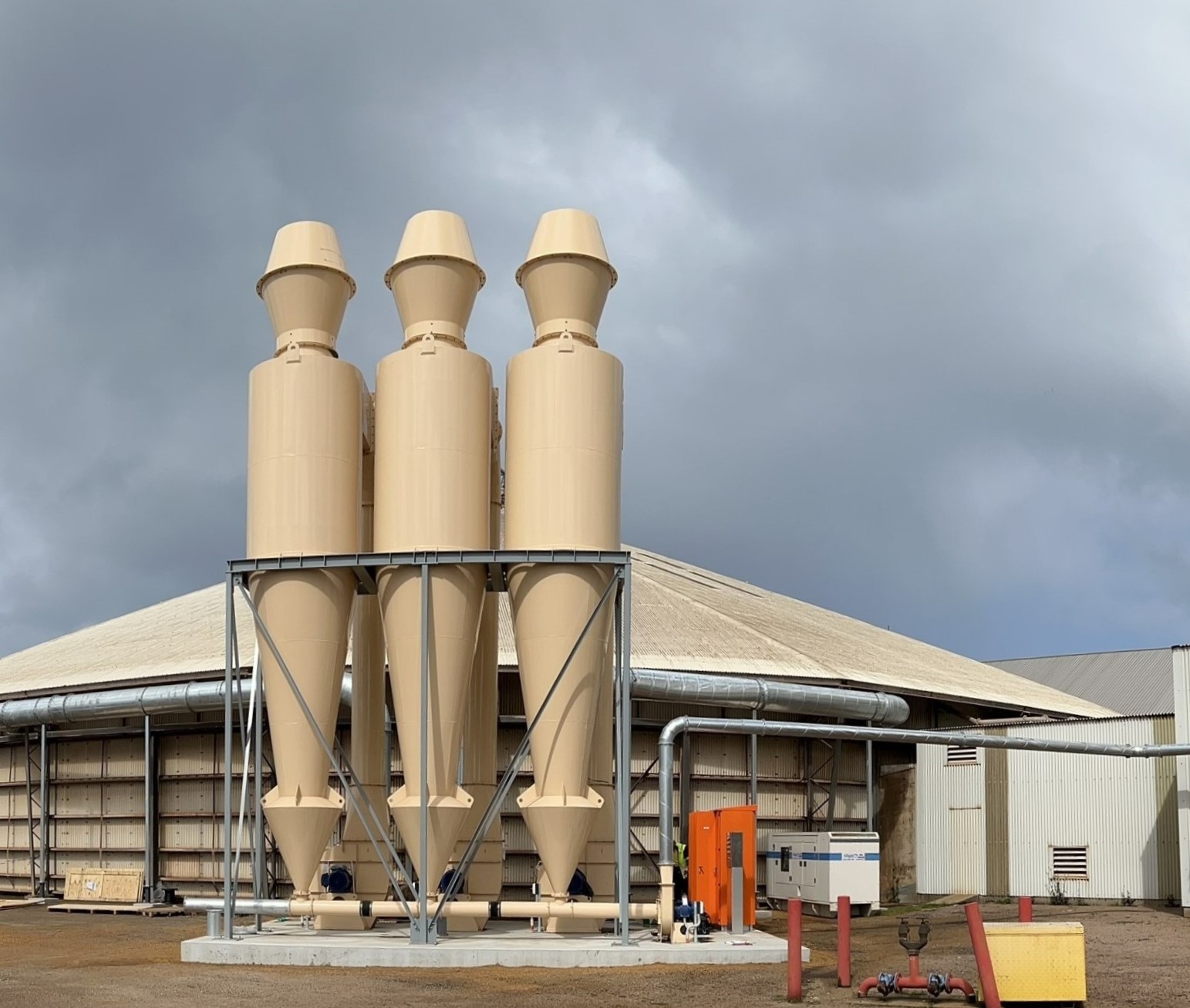 Image shows cyclone dust collectors designed and built by Fowlerex Engineering